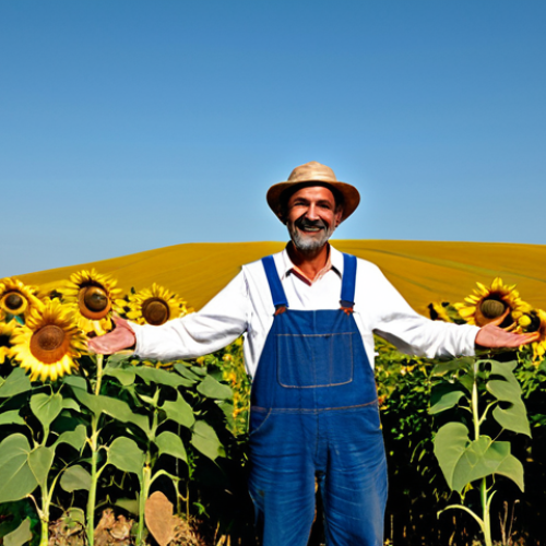 **

"A Portuguese farmer in appropriate attire, standing in a field of sunflowers used for biodiesel production. Background shows rolling hills and a clear sky. Fully clothed, modest clothing, safe for work, appropriate content, professional photography, perfect anatomy, correct proportions, natural pose, well-formed hands, proper finger count, natural body proportions, family-friendly."

**