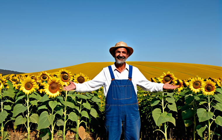 **
"A Portuguese farmer in appropriate attire, standing in a field of sunflowers used for biodiesel production. Background shows rolling hills and a clear sky. Fully clothed, modest clothing, safe for work, appropriate content, professional photography, perfect anatomy, correct proportions, natural pose, well-formed hands, proper finger count, natural body proportions, family-friendly."
**