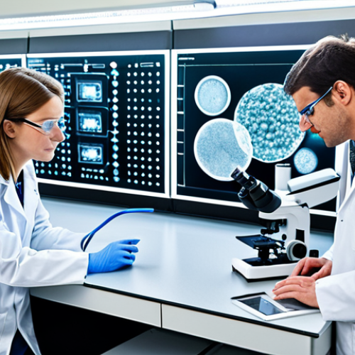Nanomedicine Research Lab**

"A bright and clean nanomedicine research laboratory. Scientists in professional lab coats and safety glasses are working with advanced equipment, examining microscopic samples. Focus on cutting-edge technology and innovation. Background includes advanced microscopes and digital displays showing molecular structures.  Fully clothed, appropriate attire, safe for work, perfect anatomy, natural proportions, professional lighting, high quality, family-friendly."

**