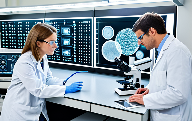 Nanomedicine Research Lab**
"A bright and clean nanomedicine research laboratory. Scientists in professional lab coats and safety glasses are working with advanced equipment, examining microscopic samples. Focus on cutting-edge technology and innovation. Background includes advanced microscopes and digital displays showing molecular structures. Fully clothed, appropriate attire, safe for work, perfect anatomy, natural proportions, professional lighting, high quality, family-friendly."
**