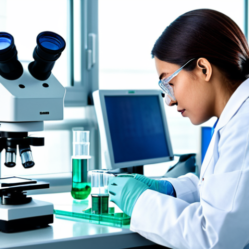 In Vitro Research**

"A scientist in a fully clothed lab coat working with a microscope and Petri dishes in a brightly lit, modern laboratory, observing cell cultures. Focus on precision and detail. Safe for work, appropriate content, professional setting, perfect anatomy (where applicable), high-quality, modest lab attire."

**