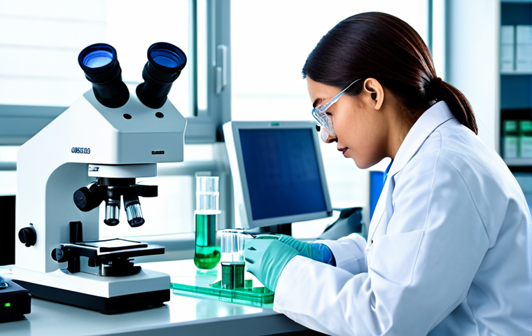 In Vitro Research**
"A scientist in a fully clothed lab coat working with a microscope and Petri dishes in a brightly lit, modern laboratory, observing cell cultures. Focus on precision and detail. Safe for work, appropriate content, professional setting, perfect anatomy (where applicable), high-quality, modest lab attire."
**