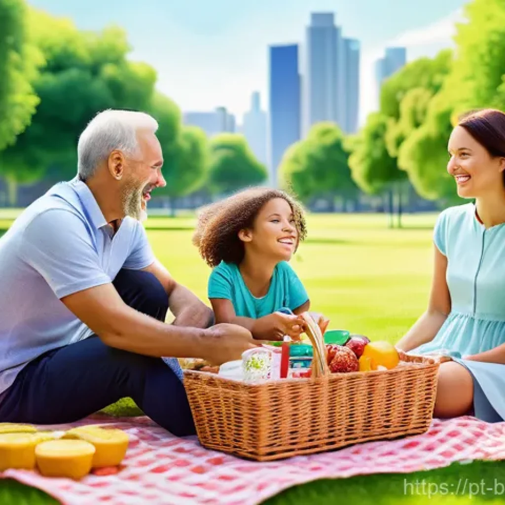 바이오 연료 - **Prompt 1: Urban Green Oasis Family Fun**
A diverse family of four (parents in their 30s, a boy...