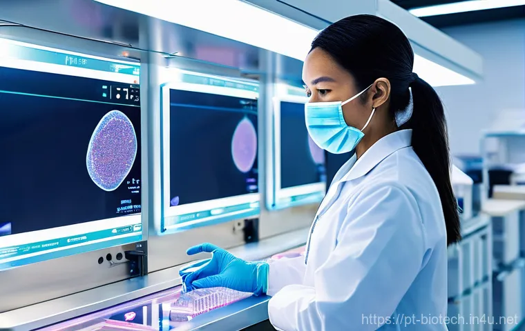 세포 배양 기술 발전 - **Prompt 1: Advanced 3D Cell Culture and AI Diagnostics**
"A clean, brightly lit, high-tech labo... 세포 배양 기술 발전 - **Prompt 1: Advanced 3D Cell Culture and AI Diagnostics**
"A clean, brightly lit, high-tech labo...