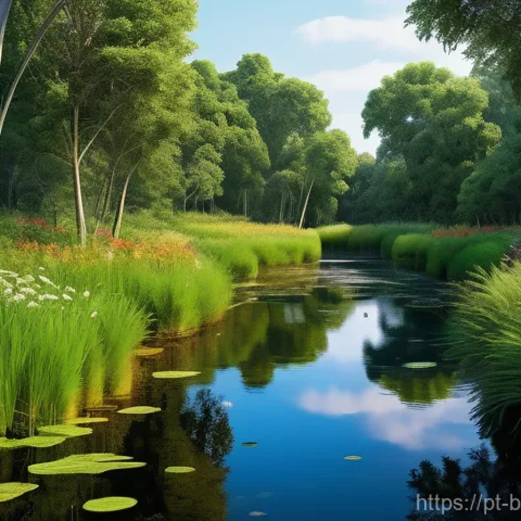 환경 친화적 바이오 기술 - **Bioremediation: Nature's Renewal**
"A vibrant, wide-angle illustration showcasing a natural la...