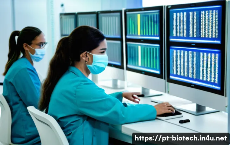 분자 진단 - A modern clinical laboratory scene in Brazil, showing a diverse group of healthcare professionals we...