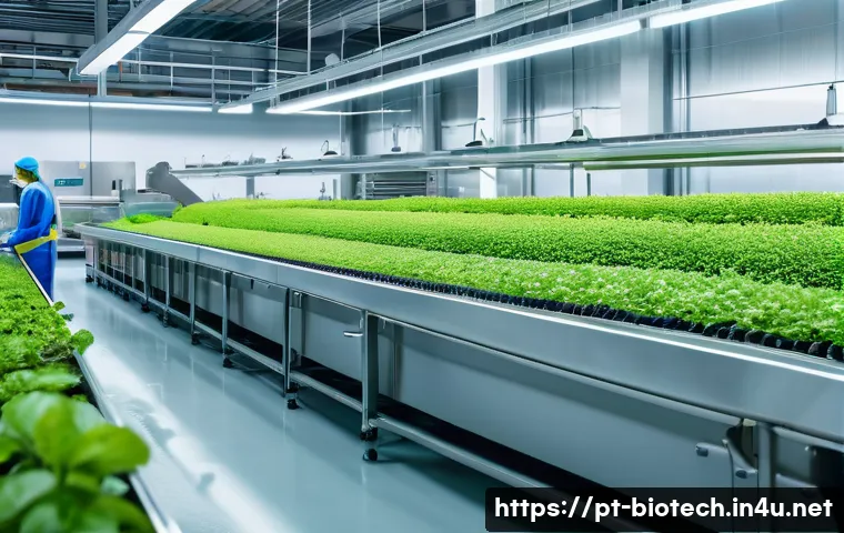 바이오 친환경 기술 - A modern Brazilian food factory interior showcasing eco-efficient production processes: biodegradabl...