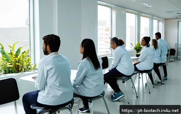 임상 시험 프로세스 - A modern clinical trial setting inside a Brazilian hospital research center, showing a diverse group...