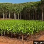 Home 22 바이오와 환경 - A vibrant reforestation scene in the Brazilian Cerrado biome showing genetically improved saplings t...