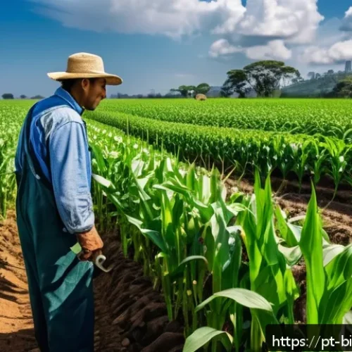 Home 31 유전자 변형 농작물 - A Brazilian farmer in a lush São Paulo agricultural field, wearing practical farming clothes and stu...