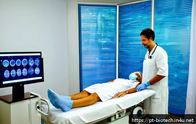 재생 의학 - A modern clinical therapy room in Brazil, showcasing a skilled medical team performing mesenchymal s...