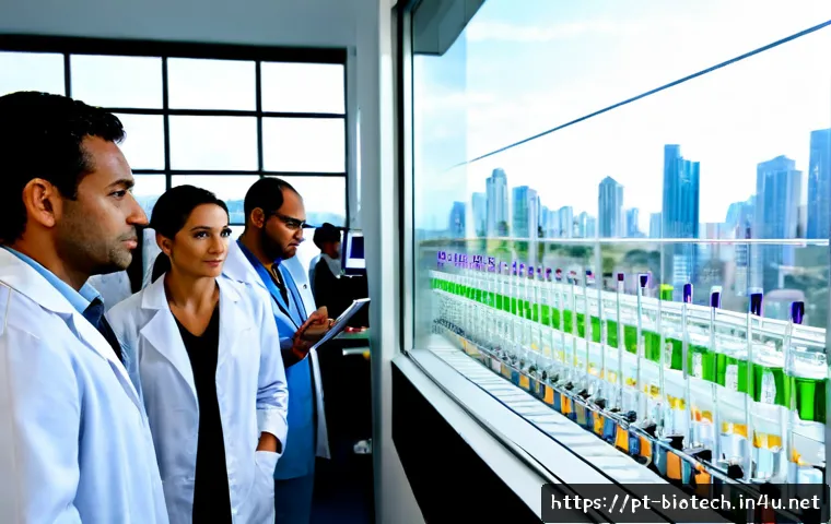 Home 17 바이오산업 시장 전망 - Photorealistic biotechnology market outlook scene in São Paulo, Brazil: diverse Brazilian scientists...