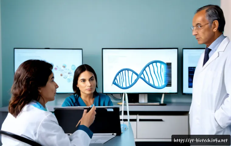 Home 17 유전자 편집의 윤리적 문제 - Photorealistic ethical gene editing discussion in a modern Lisbon medical research center, diverse P...